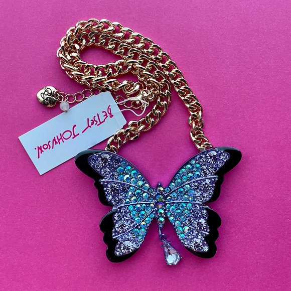 NWT Betsey Johnson Purple Butterfly Necklace - All A Flutter - Thick Gol… - Picture 8 of 13